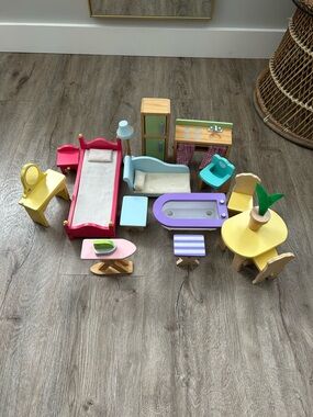 KidKraft Wooden Dollhouse Furniture 17 Piece Set - Pastel Multicolor Playroom